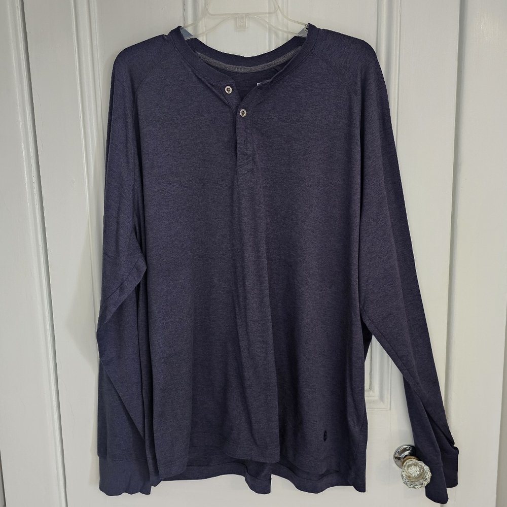 LL Bean Venture Soft Henley Mens XXL Slightly Fitted Blue Poly Spandex #517639